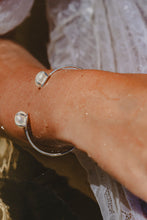 Freshwater Pearl Bangle in silver on model.