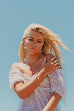 Model wearing all the Freshwater Pearl pieces. 