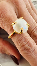 Close up of Freshwater Pearl Ring in gold.